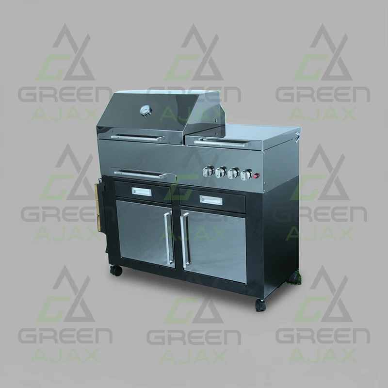باربیکیو ۱۱۰ سانتی‌متر استیل دودی با اجاق گاز و سرخ‌کن مدل SGRC110